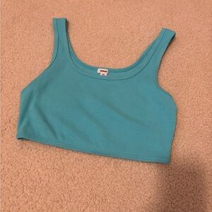 Teal garage crop top- large